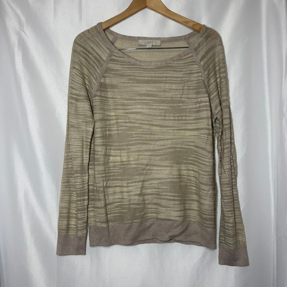Loft Womens Medium‎ Beige Space Dye Knit Sweater Long Sleeve Scoop Neck Raglan